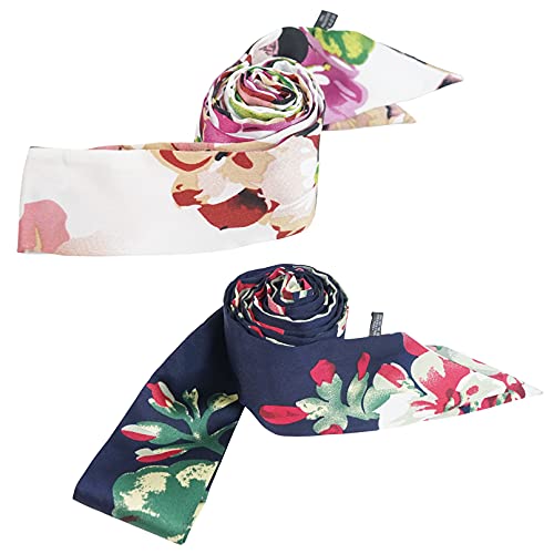 2 Pc Handbag Handle Wrap Chiffon Silk Scarf - Skinny Long Thin Ribbon Hair Band for Women Girls, 78.0 inch2