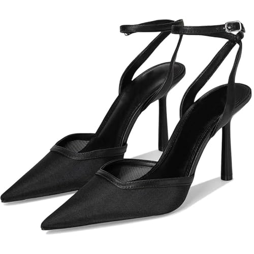Brown Mesh Heels For Women Pointed Closed Toe Ankle Strap Wedding Party Stiletto Slingback Pumps4