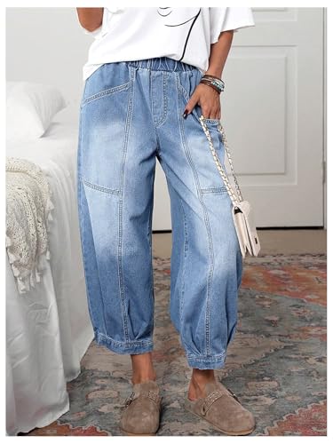 Verdusa Women's Streetwear Washed Cropped Jeans Casual Denim Joggers with Pockets3