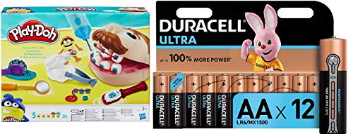 Play-Doh - El dentista bromista (Hasbro B5520EU4) con Duracell Ultra Power - Pack DE 12 Pilas alcalinas AA