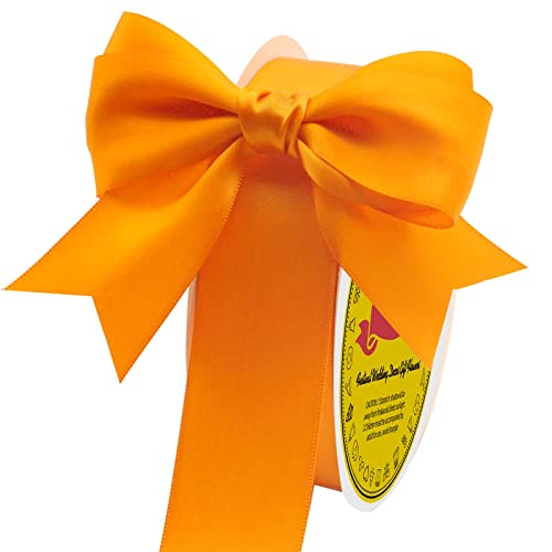 Image of Double Face Autumn Orange Satin Ribbon 1-1 /2 inch X 50 Yards Polyester Autumn Orange Ribbon for Gift Wrapping Very Suitable for Weddings Party Invitation Decorations and More