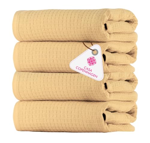 Image of Casa Copenhagen, Egyptian Cotton - Waffle Terry Towel 4 Piece 100% Cotton Large Bath Towel Set - Beige