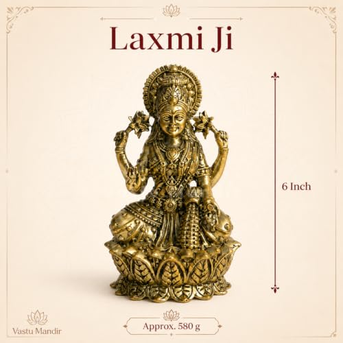 Image of Brass Lakshmi Ji Idol, Vastu Remedy for Wealth & Prosperity (6 Inch, 590 g)