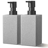 KASUNTING Handseifenspender, Harz Seifenspender Badezimmer, Spülseifenspender für Küche, Seifen- und Lotionspender Set mit Pumpe, Grau Stein Flüssigseifenflaschen, Modernes Badzubehör Set