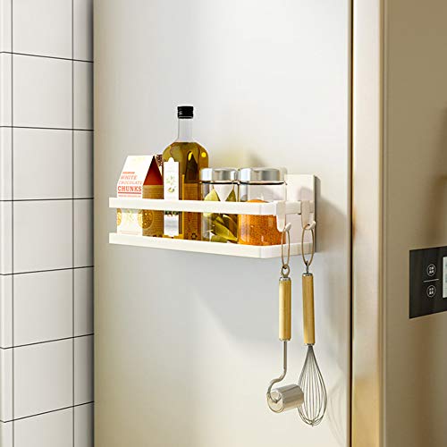 SNTD Magnetic Shelf Organizer Kitchen Spice Rack Laundry Shelves w/Utility Hooks, White