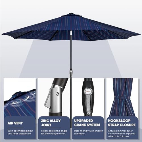 Image of Tempera Patio Market Outdoor Table Umbrella with Auto Tilt and Crank, Large Sun Umbrella with Sturdy Pole & Fade Resistant Canopy, Easy to Set