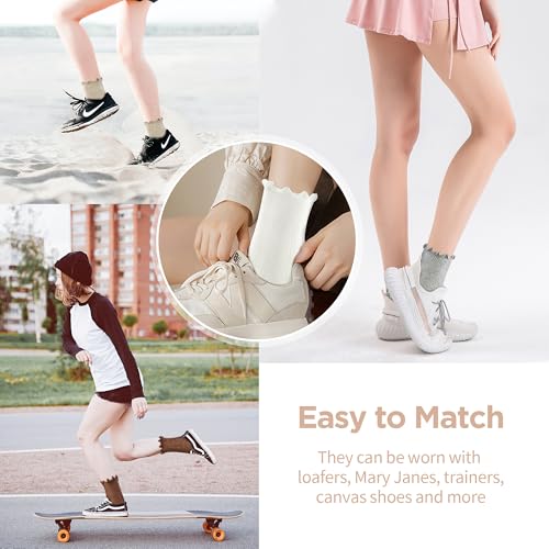 Image of 6 Pairs Ruffle Socks for Women Girls,Casual Cute Ankle Socks Breathable Knit Cotton Warm Soft Frilly Crew Sock