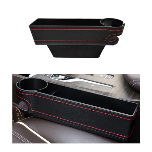 Suvnie Car Seat Gap Filler Organizer, Leather Front Seat Organizer with Cup Holder, Multifunctional Auto Console Side Storage Box for Holding Phones Wallets, Car Accessories (Black for 2 Sides)
