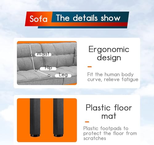 Image of PayLessHere Modern Convertible Futon Sofa Adjustable Folding Couch Sofa Bed Loveseat with Cotton Padding and High-Elastic Sponge for Living Room or Bedroom, Grey