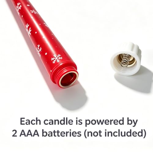 Image of Red Snowflakes Christmas Flameless Taper Candles with Remote Set of 4