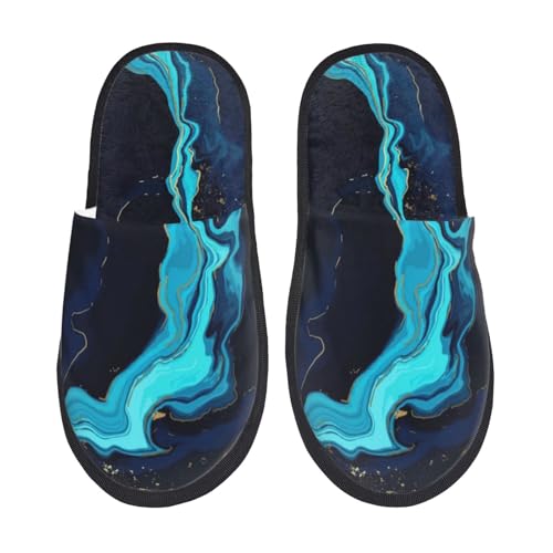 Blue Marble And Gold Print House Slippers For Women And Men,Soft Slippers With Memory Foam,Non-Slip Indoor Home Shoes