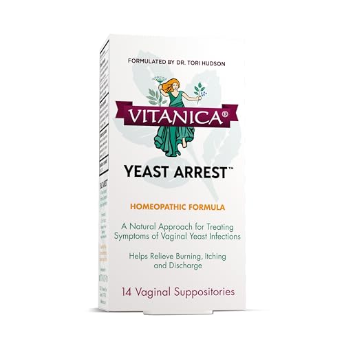 Image of Vitanica Yeast Arrest, Homeopathic Vaginal Suppositories, for Yeast Infection Symptoms, Relieves Burning, Itching & Discharge, with Boric Acid, Tea Tree Oil & Probiotics, Vegan (Yeast Arrest, 14)