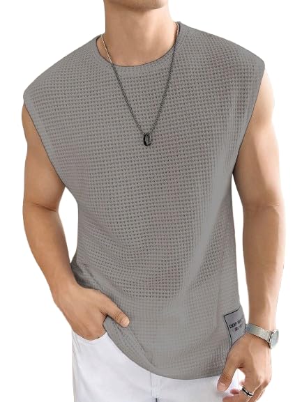 Mens Waffle Tank Tops Sleeveless Round Neck Polycotton Vest,Sando & T-Shirt for Gym, Running and Outdoor