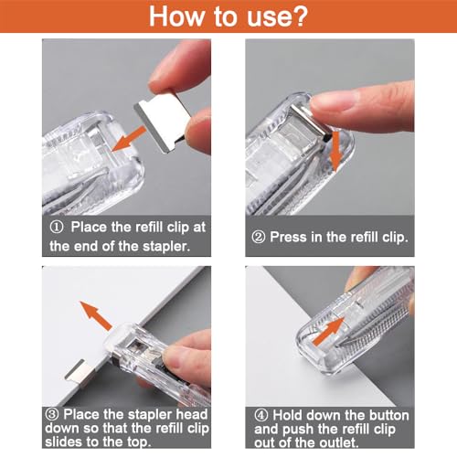 Image of 2 PCS Handheld Reusable Creative Stapler Push Stapler Clips Paper Clamp Dispenser 40 Sheet Capacity with 100 Stainless Steel Refill Binder Clips for Office Document School Supplies