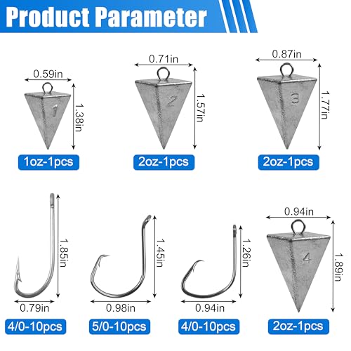 Pêche surf rig 46pcs avec pyramide sinker et octopus circle hook forgé pour bas de ligne - 3