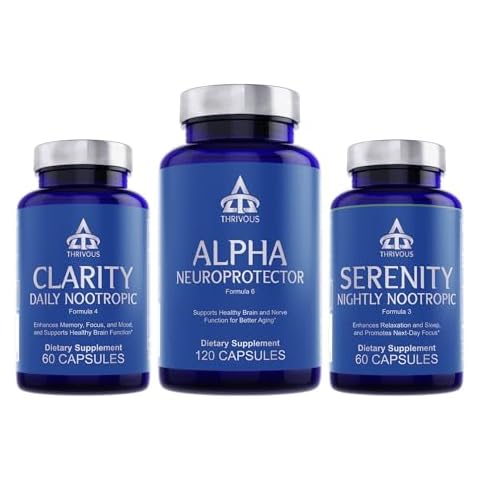 Thrivous Nootropic Stack - Enhance Memory, Sleep & Brain Function for Better Aging - Advanced Nootropic Supplement - Includes Clarity, Alpha & Serenity - 3 Bottles - 240 Capsules Cover