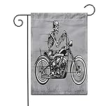 Awowee 12'x18' Garden Flag Chopper Skeleton Riding Motorcycle Skull Reaper Ride Death Monster Grim Outdoor Home Decor Double Sided Yard Flags Banner for Patio Lawn