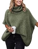 Ynhonra Womens Turtleneck Short Batwing Sleeve Sweater Knitted Oversized Chunky Dolman Tops(Green-M)