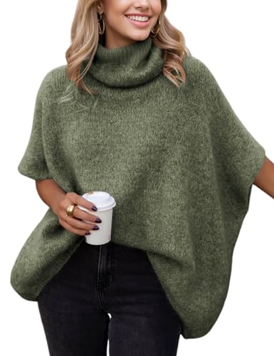 Image of Ynhonra Womens Turtleneck Sweater Oversized Chunky Batwing Sleeve Short Tops | Dolman Pullover
