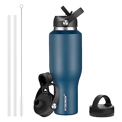 Image of HYDROWION Water Bottles with Straw, 40oz Insulated Water Bottle fit in Car Cup Holder, Black Water Bottles with Straw Lid, Spout Lid and Flex Cap, Leakproof Travel Insulated Tumbler, Cobalt