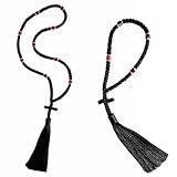 2PCS Black Chotki Christian Orthodox Prayer Rope, Blue 100 Knot Greek Omboskoini with 50knot,Protection Blessing Cross Greek Orthodox Gifts Car Hanging Charm Home Ornaments (Black50knot&100Knot)