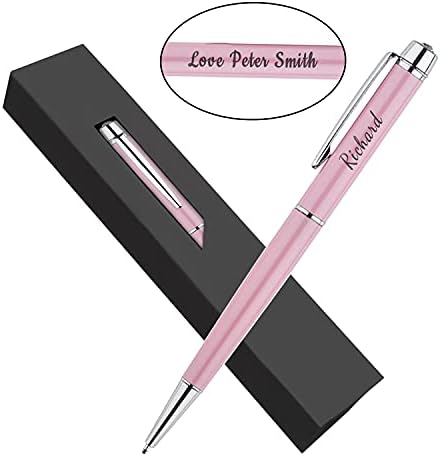 Paul Clover Personalised Engraved Premium Ballpoint Pen  Unique Custom Coloured Engraving Included  Stunning Metal Finish  Gift box and Pouch options  Perfect for Men and Women (Pink)