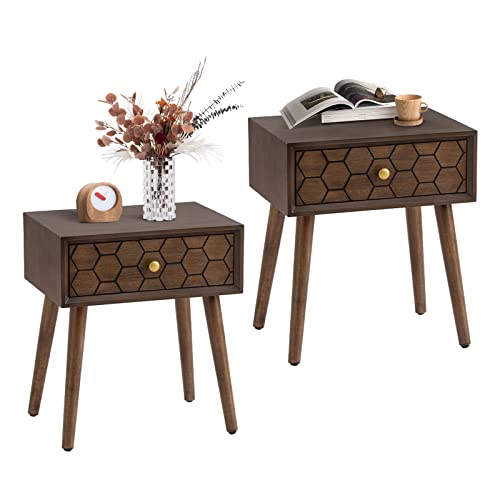 COSIEST Mid-Century Nightstand, Modern MDF Bedside Table, Accent Wood End