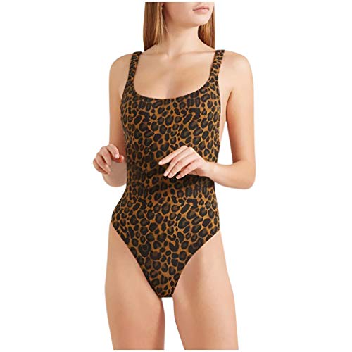 Atezch Lady s Leopard Print Bikini Swimwear, Elastic One-Piece Backless Diving Surfing Swimsuit Sexy Beach Bathing Suit for Women Girls (Brown, M)