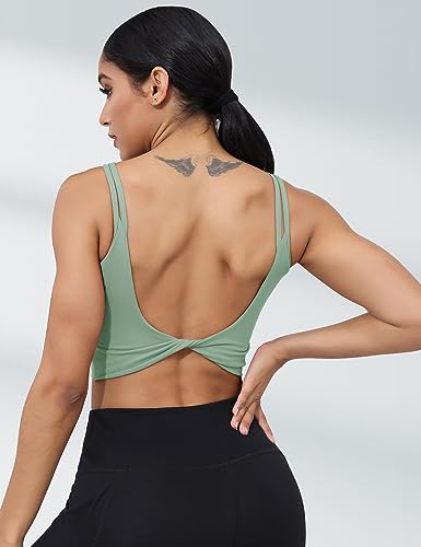 Image of LUYAA Womens Workout Sports Bras Backless Padded Yoga Tank Tops Crop Twist Low Back Cami Bra for Gym