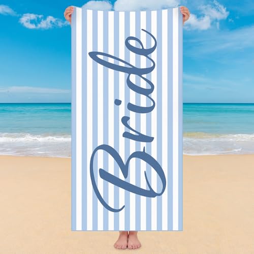 Breling 1 Pcs Bride Blue Striped Beach Towel for Honeymoon and Bachelorette Party Bride Beach Towel Coastal Bridal Shower Gift Bridesmaid Favor Gift for Wedding Engagement Party Supply (Fresh)