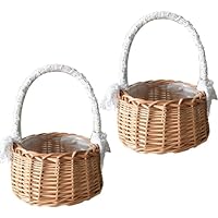 2 Stück Weidenkorb mit Henkel, Streukorb Rattankorb, Streukorb Hochzeitskorb, Geflochtener Blumenkorb, Hochzeit Streukörbchen für Party Festival Hochzeit Fotografie Requisiten(Großformat)