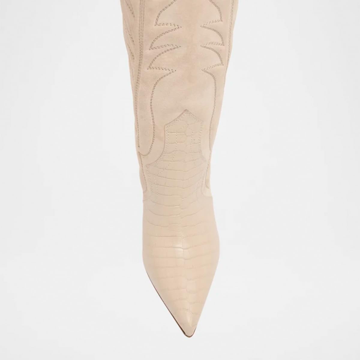 FSJ Women Pointed Toe Cowboy Boots Embroidered Chunky High Heel Knee High Boots Western Pull On Fashion Shoes Size 4-16 US