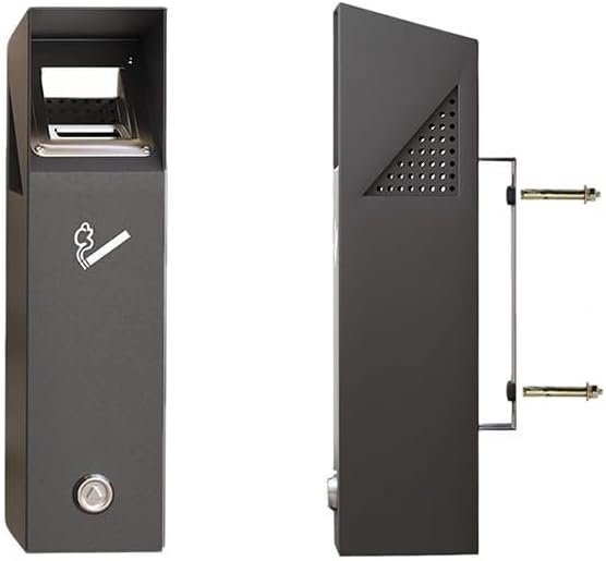 tonchean 15.7'' Outdoor Waste Receptacle Wall Mounted Trash Can, Waste Receptacle, Outdoor Receptacle, Commercial Garbage Bin, Corrugated Black Metal Trash Bin for Home Park Office 10x10x40cm