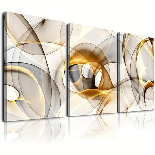 Toiles abstraites beiges LSYALUCK pour habiller un grand mur vide | Triptyque salon 60x85cm