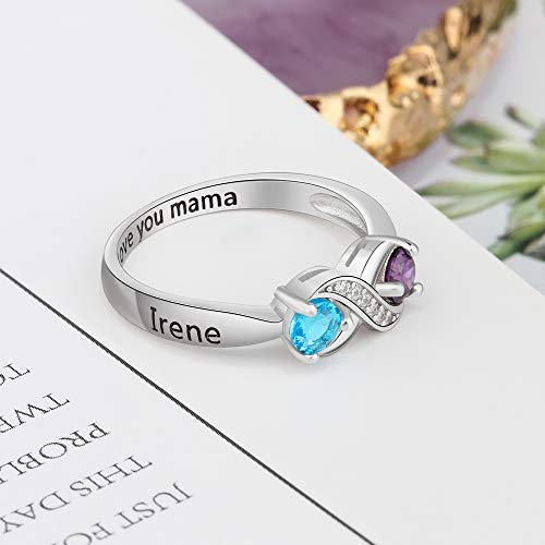 Personalized Infinity Mothers Ring with 2 Round Simulated Birthstones Engagement Promise Rings for Women (6)3