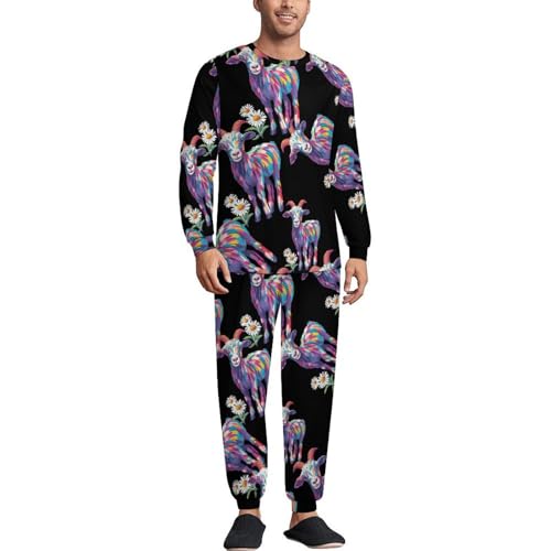 Goat Daisy Mens Pajamas Set Long Sleeve Sleepwear Pjs Set Shirts And Bottoms Sleep Sets Loungwear