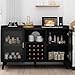 Loomie Wine Bar Cabinet with LED Light, Home Coffee Cabinet with Wine Rack and Glass Holder, Kitchen Buffet Sideboard W Storage Shelf, Freestanding Liquor Cabinet for Living Room, Dining Room (Black)