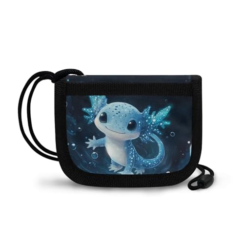 Rshubino Cute Axolotl Kids Wallet for Boys Portable Slim Purse with Lanyard Slim Novelty Credit Card Holder Coins Purse Cash Pouch Wallet for Outdoor