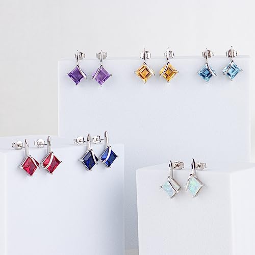 925 Sterling Silver Princess Cut Blue Topaz Square Drop Dangle Earrings For Women 7Mm December Birthstone With Push Backs By Max + Stone #TOP4