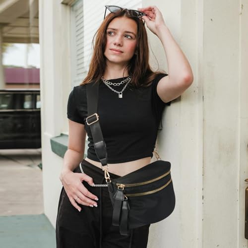Nylon Crossbody Bags Bum Bag for Women Large Sling Bag Purse with Adjustable Strap（Black）2