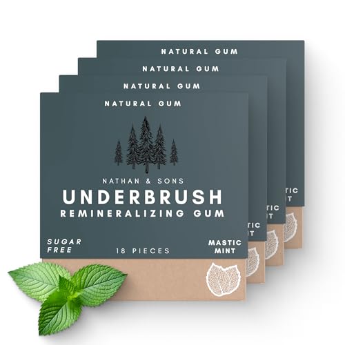 Underbrush Mastic Mint Remineralizing Gum, Sugar Free Xylitol Gum with Hydroxyapatite, Supports Fresh Breath and Oral Health, Tree Sap Base, Gluten Free, No Sucralose or Aspartame, 4 Pack