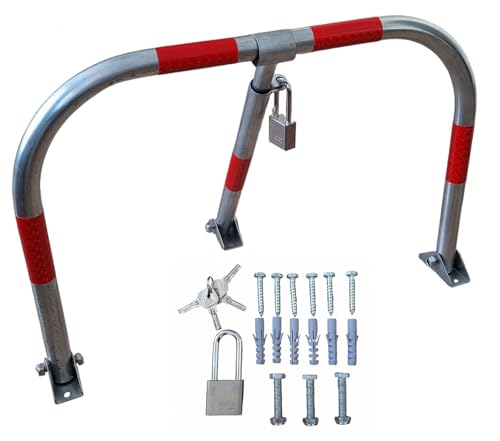 FERRETELIX® Cepo de Parking zincado/Valla Guardaplazas | Bloqueo Manual de Alta Resistencia incluye tornilleria y candado de seguridad