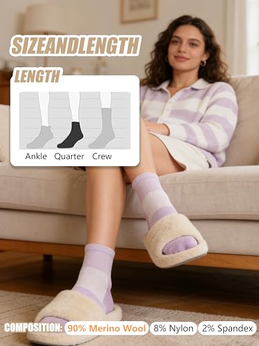 Image of 3 Pairs 90% Merino Wool Socks for Men Women Business Casual Wool Ankle Thin Hiking Running Athletic Support Breathable Cushioned Low Cut Sock - Orange Pink Purple Large