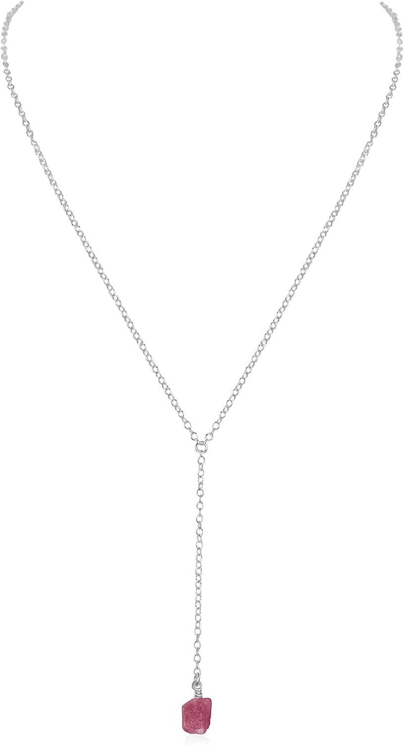 Luna Tide Pink Tourmaline Raw Nugget Lariat in Sterling Silver