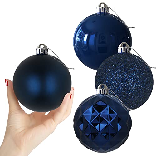 Weihnachtskugeln, 10,2 cm, Marineblau, Weihnachtsbaumschmuck, bruchsichere Kugeln zum Aufhängen für Weihnachtsbaum, Urlaubskranz, Girlande, Dekor-Set mit 4 dunkelblauen Weihnachtsschmuck Cover