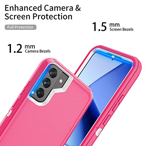 Szfirstey Phone Case For Galaxy S22, Drop Protection Rugged Shockproof Military Protective Phone Cover Armor Heavy Duty For Samsung Galaxy S22 (Hot Pink/White) #TOP4
