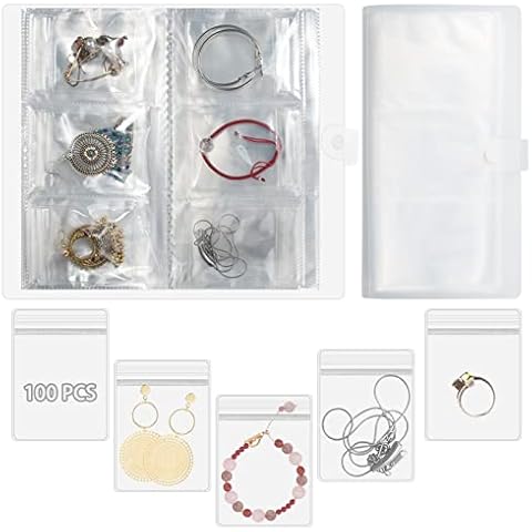 120 Grid Transparent Jewelry Storage Book with 100 Ziplock Bags, JC-Houser Portable Travel Earring Organizer Album, Anti Oxidation Jewelry Storage Holder Book for Rings Necklace and Studs Cover