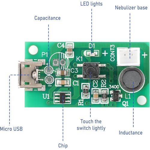 Miniatura 7 de Begchy Disco De Atomización Dc 5v Usb Humidificador Disco De Atomización Mirco Interface Mist Maker Con Interruptor De Sincronización Para El Hogar Diy