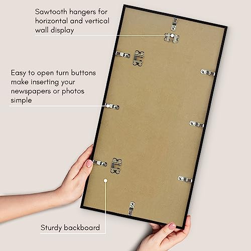 Americanflat 11x22 Newspaper Frame with Polished Plexiglass - Display for Assorted Media Articles - Streamline Collection - Thin Border Picture Frame for Wall Display - Black