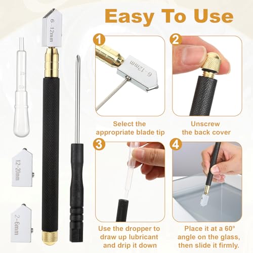 7 Pcs Premium Glass Running Breaking Pliers and Glass Cutter Kit, Glasses Cutting Tools, Heavy Duty Glasses Cutting Tool with Rubber Tip for Mosaics, Tile, Fusing, Breaking
